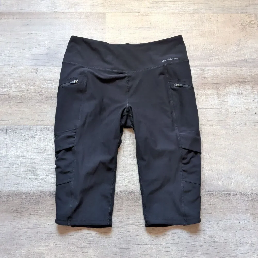 ​Eddie Bauer Cargo Shorts Womens Medium Black Hiking Outdoor Stretch Zip Pockets